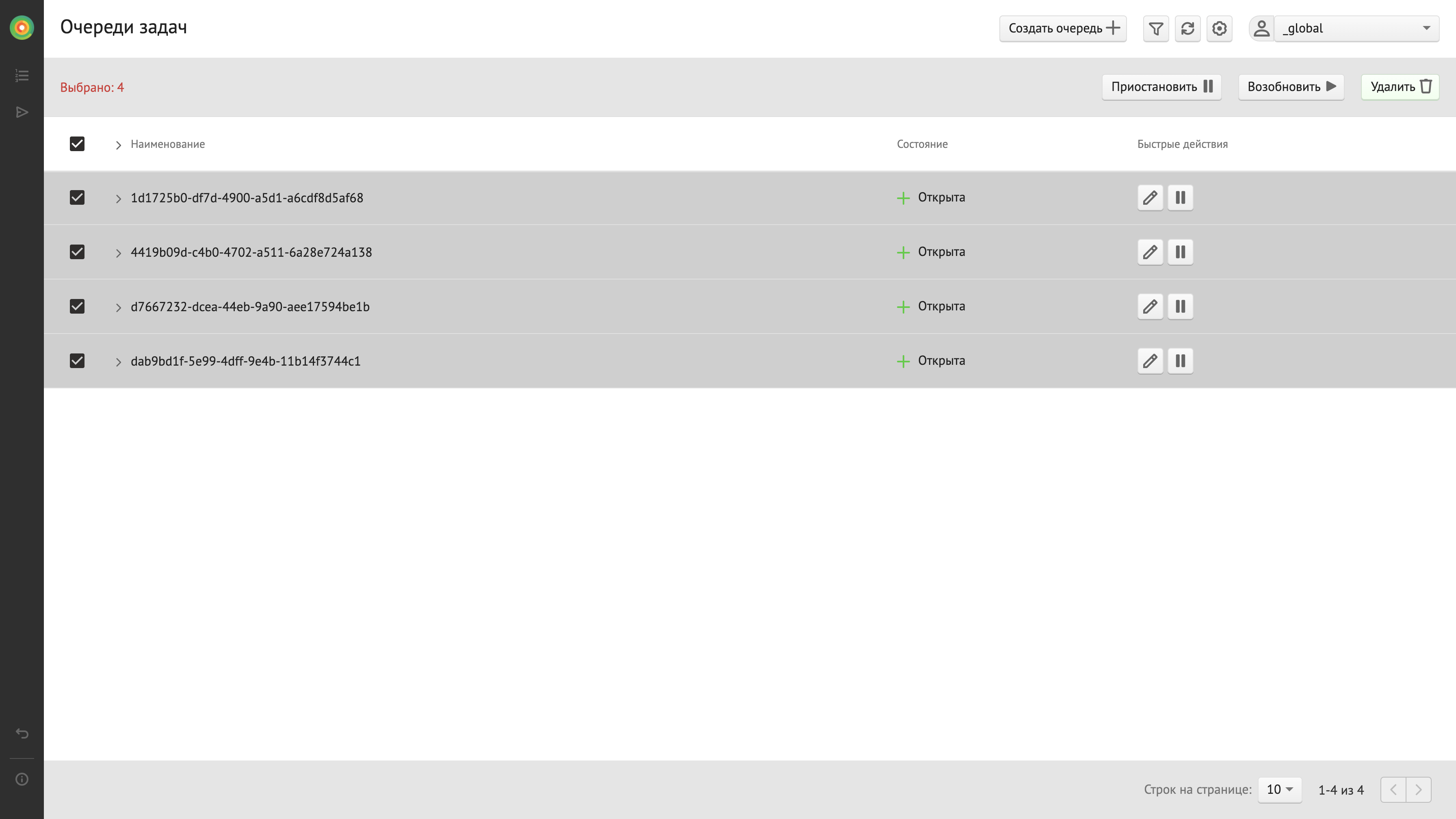 Выбор всех очередей