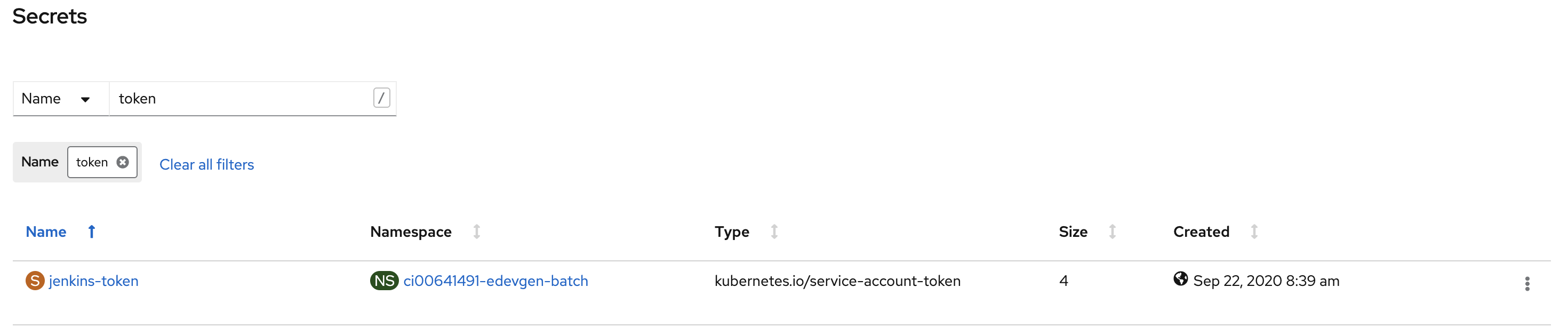 Secret jenkins-token