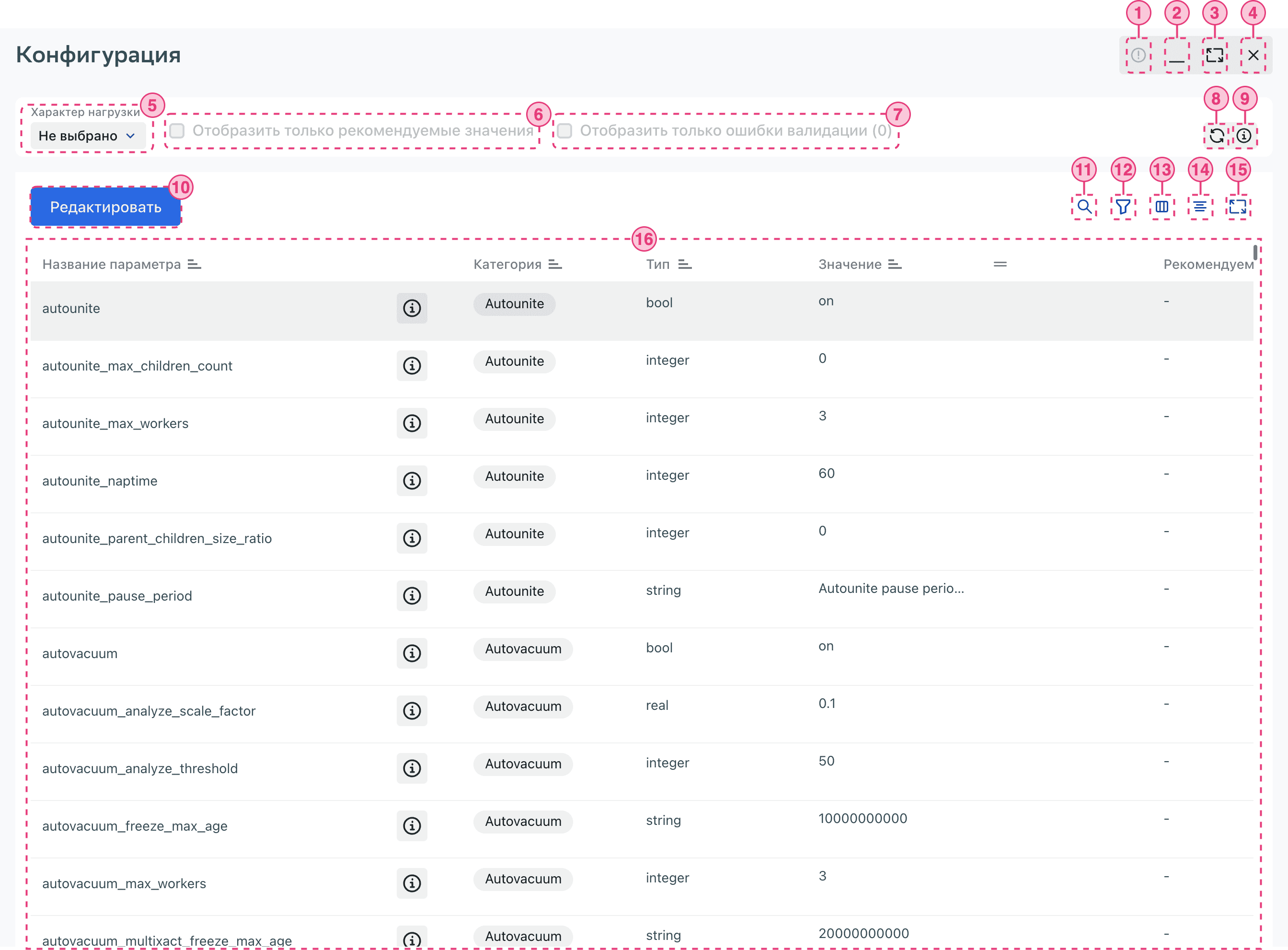 Скриншот панели управления «Конфигурация»