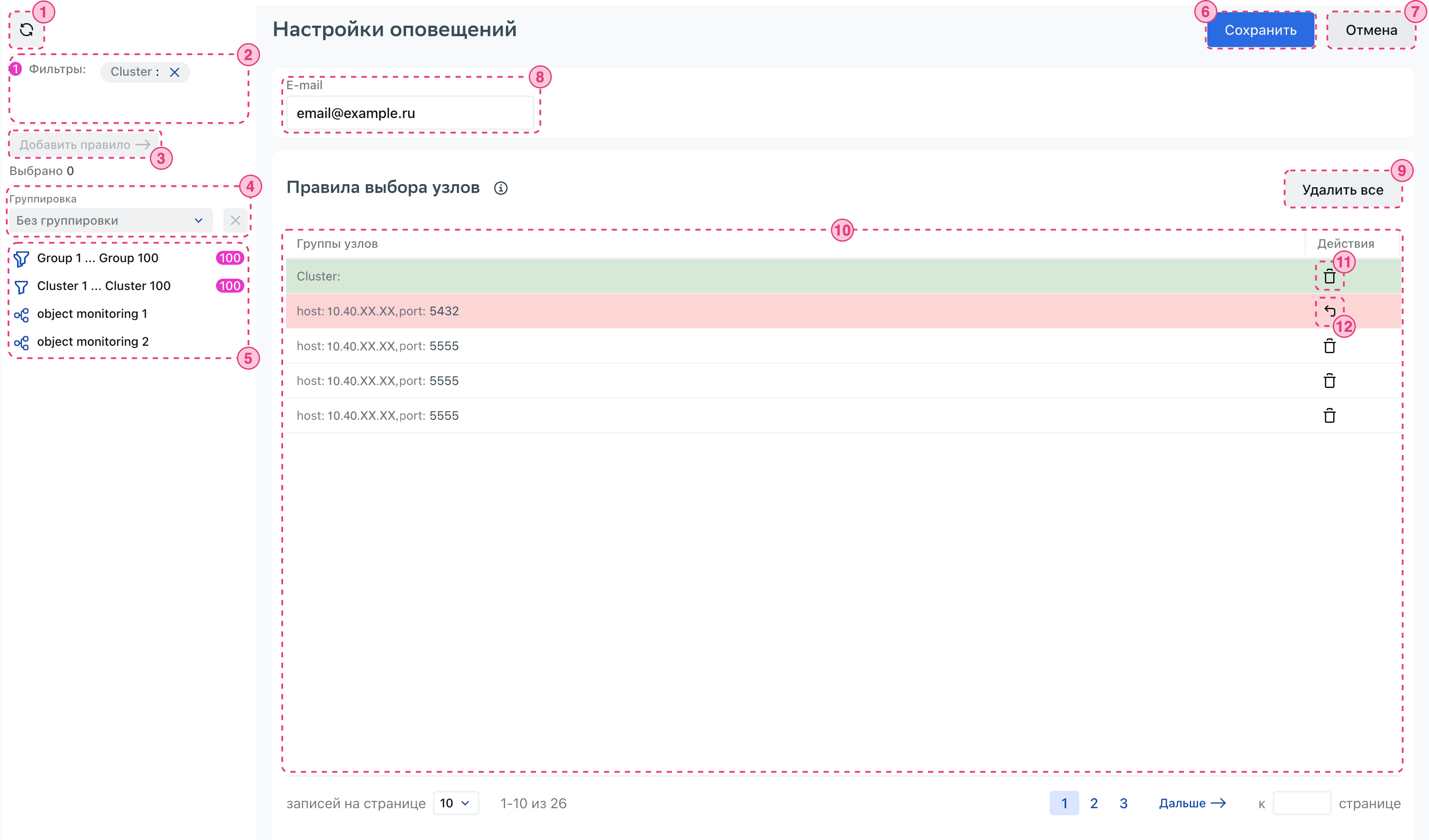 Скриншот окна: Настройки оповещений