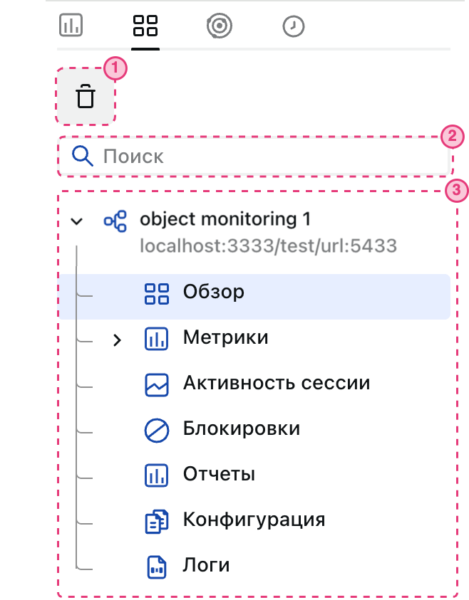 Скриншот вкладки «Активные объекты мониторинга»