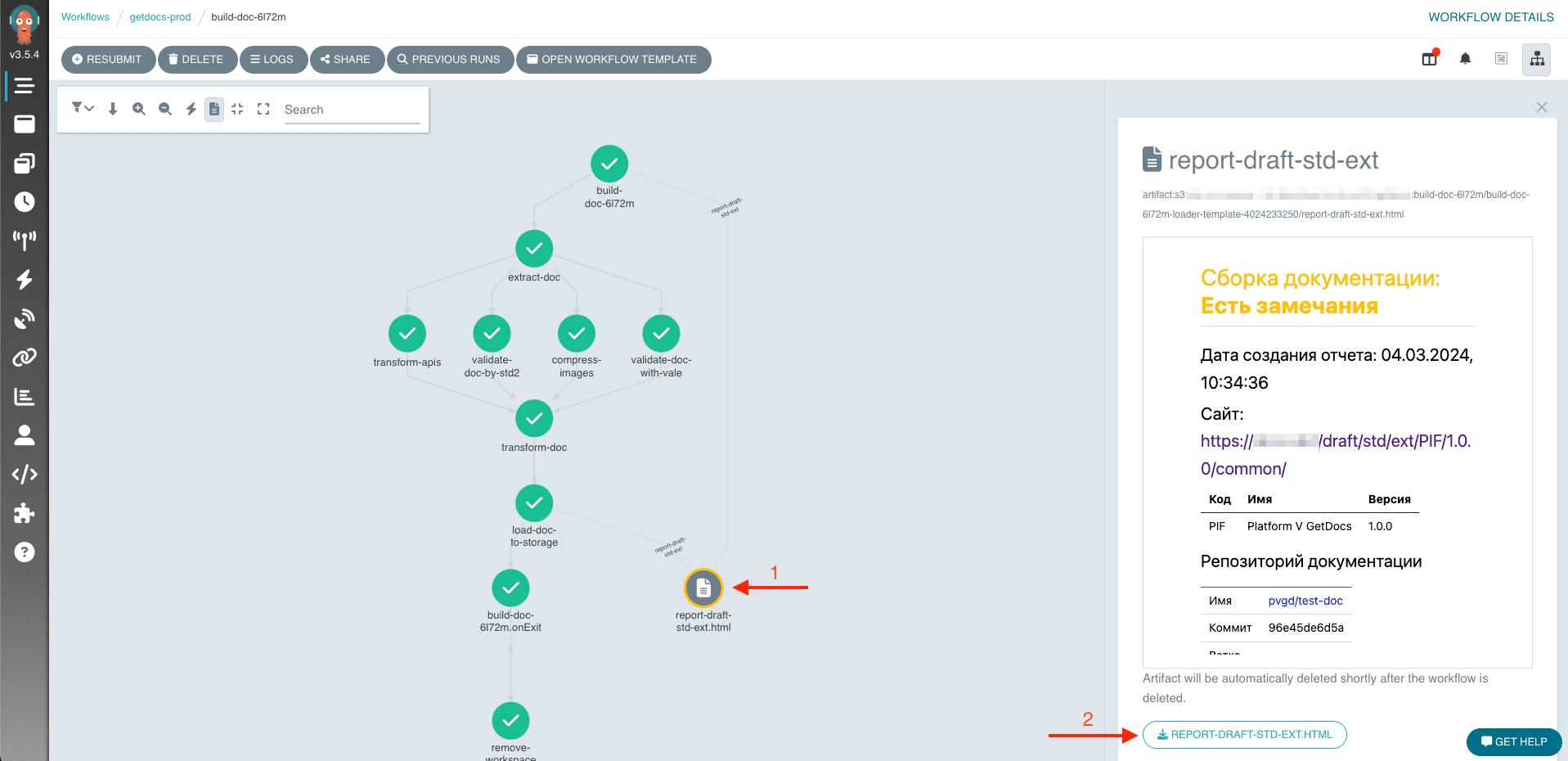 Отчет сборки документации