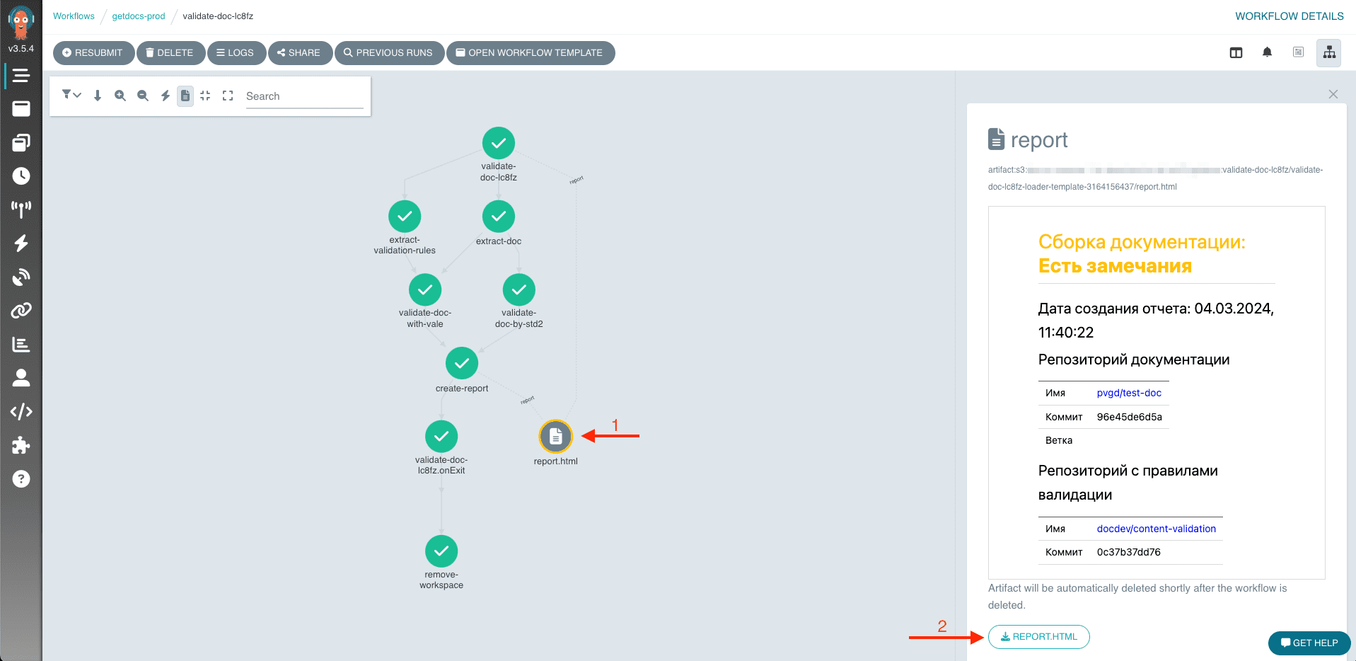 Результат валидации документации
