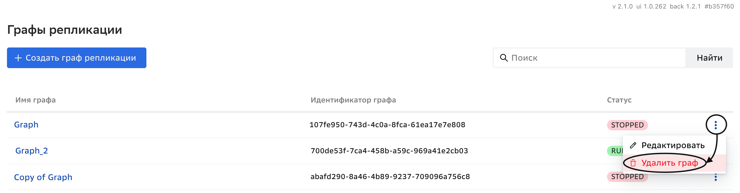 Графы репликации, Удаление графа