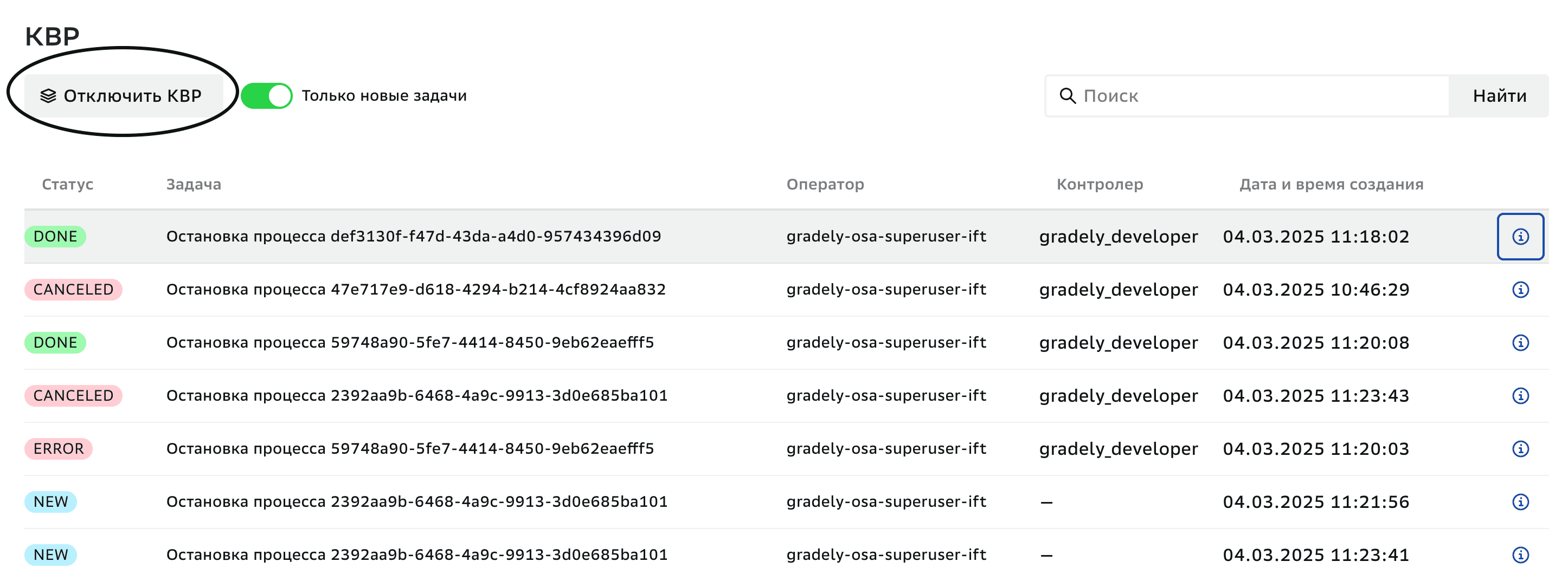 КВР, Отключение КВР