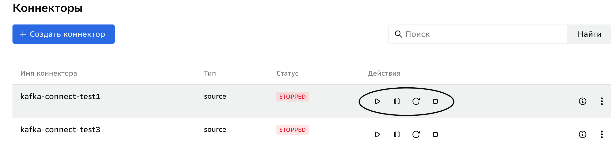 Коннектор, Действия