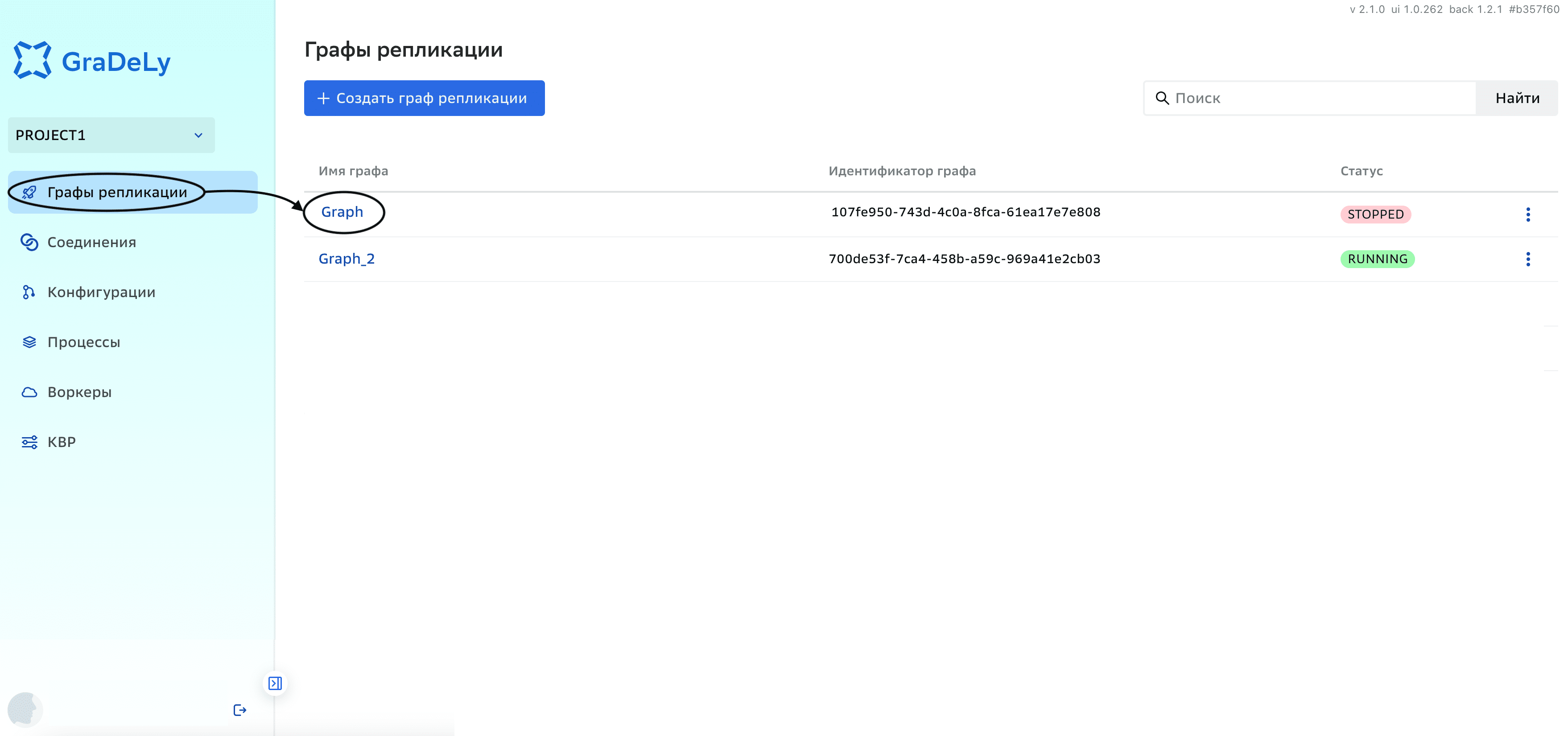 Настройка графа репликации - Platform V GraDeLy