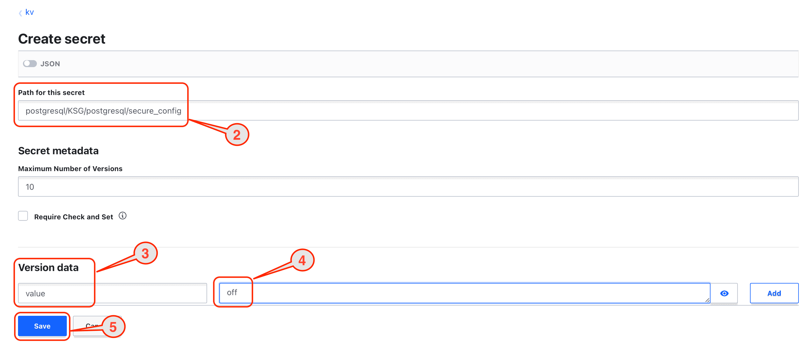 Create Secret Interface