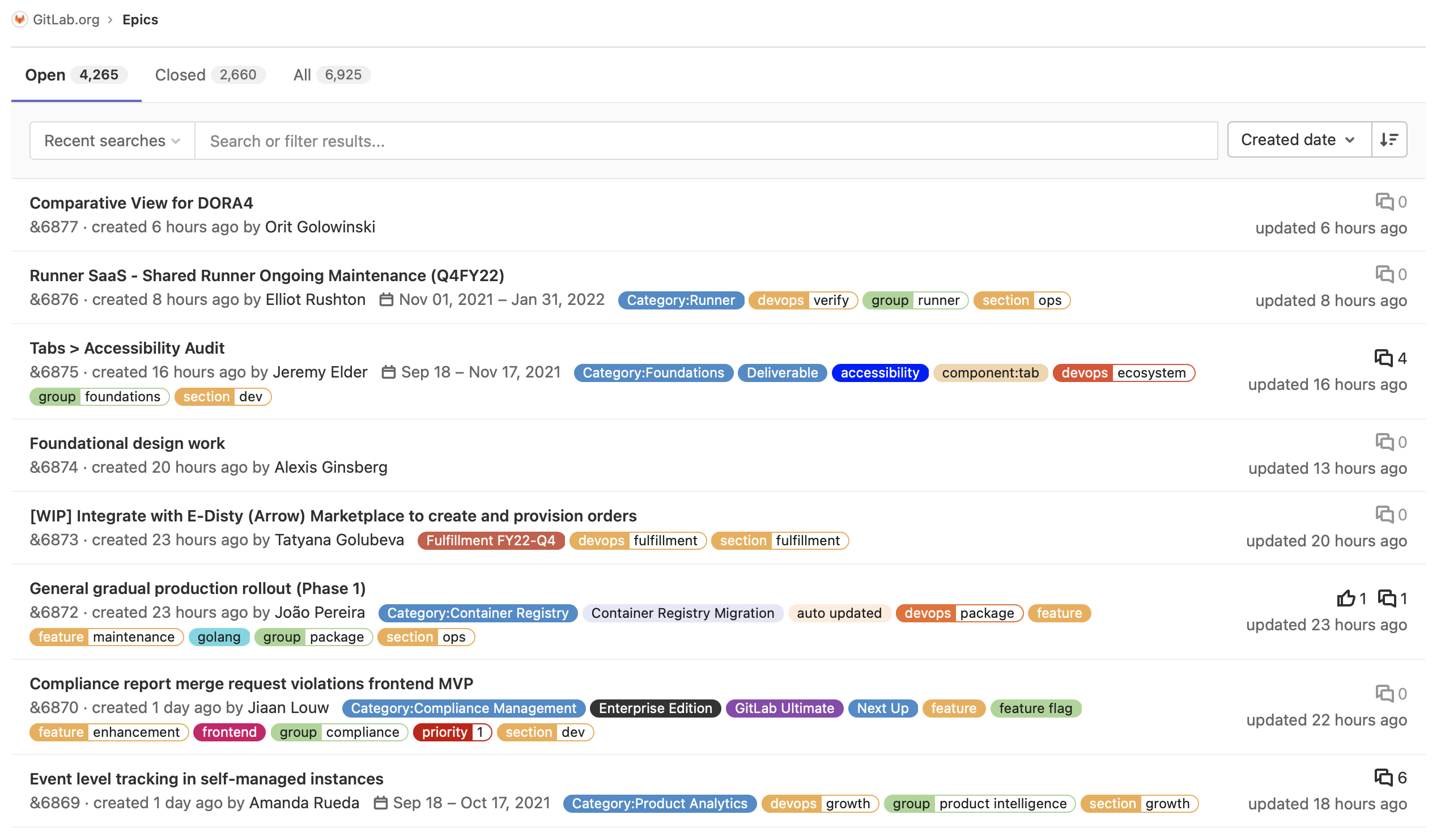Новый эпик в списке эпиков