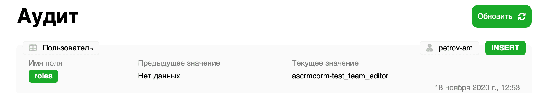 Один элемент блока Аудит