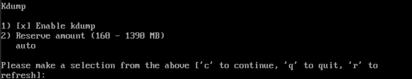 Выбор настроек Kdump