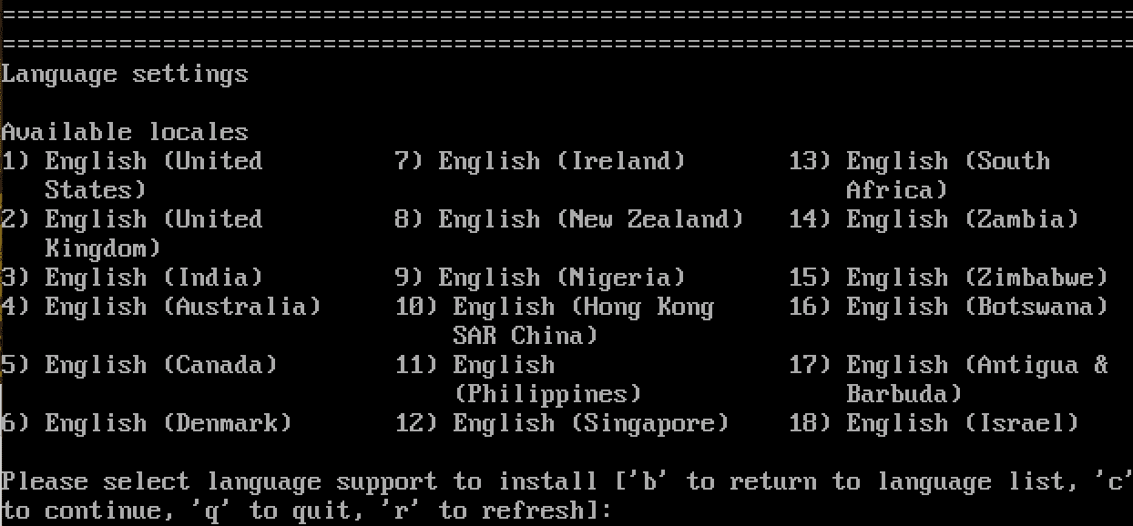 Меню выбора локализации