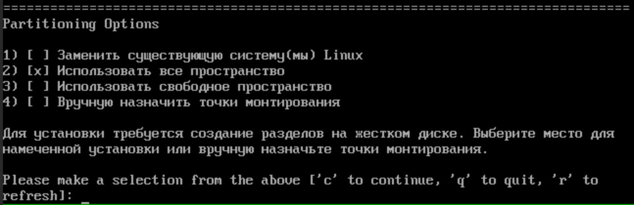 Выбор способа размещения системы на диске