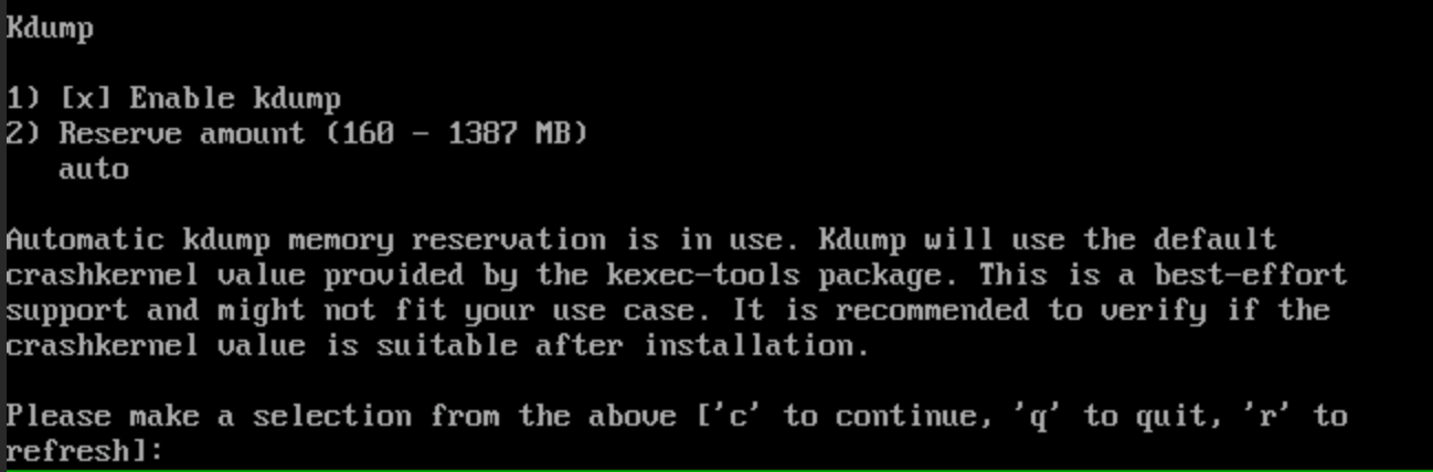 Выбор настроек Kdump